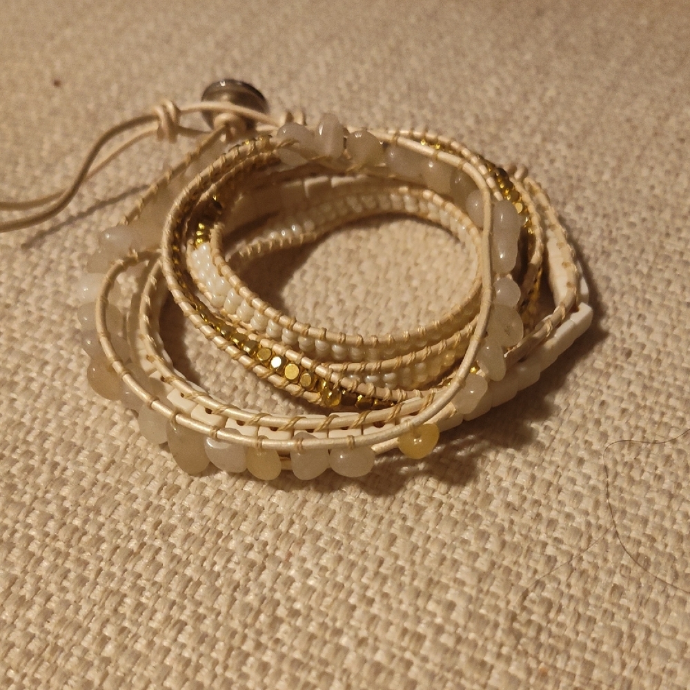 Elegant Gold and Cream Wrap Bracelet